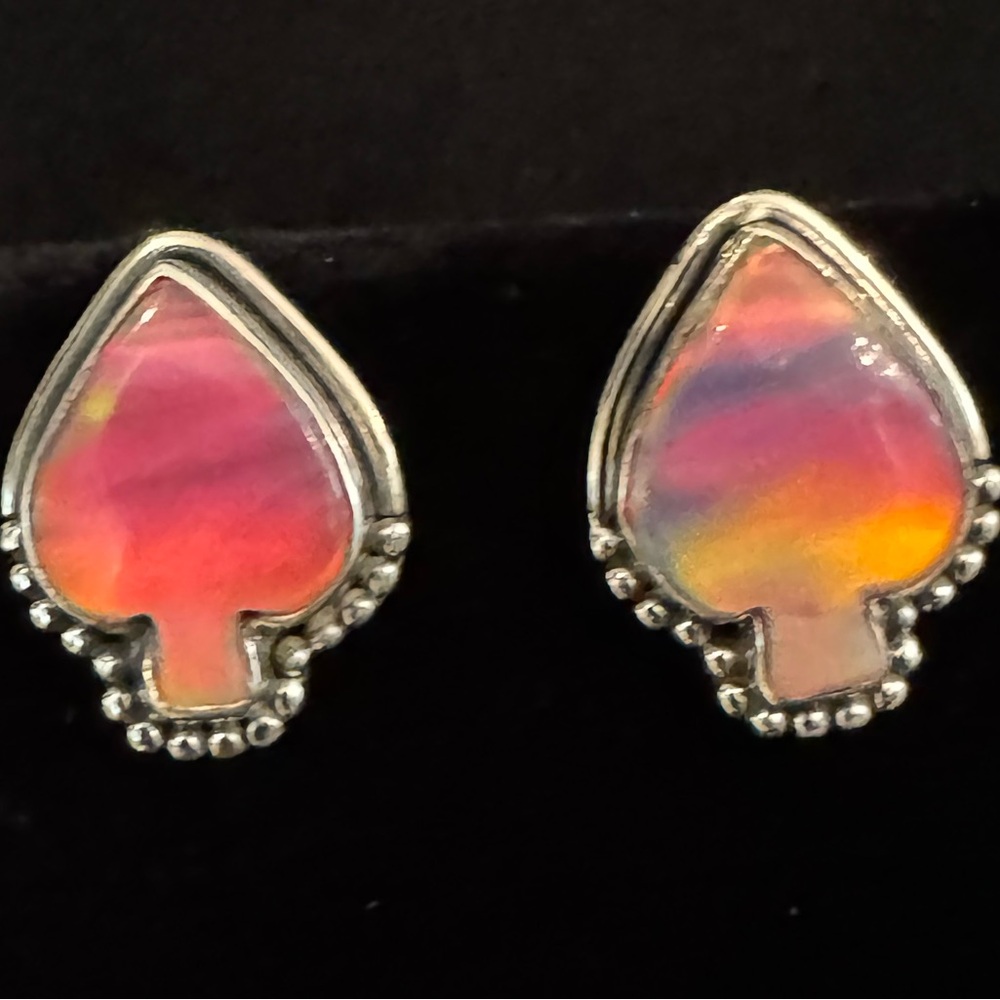 Sterling Silverโ Multicolor fire opal Spade Earrings